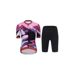 RIVANELLE Cyklistický krátky dres a krátke nohavice - SUNSET ELITE LADY - ružová/viacfarebná/čierna RIVANELLE Cyklistický krátky dres a krátke nohavice - SUNSET ELITE LADY - ružová/viacfarebná/čierna