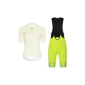 RIVANELLE Cyklistický krátky dres a krátke nohavice - ELEVATE - žltá/čierna/ivory RIVANELLE Cyklistický krátky dres a krátke nohavice - ELEVATE - žltá/čierna/ivory