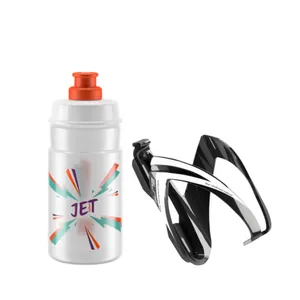 Fľaša na bicykel ELITE KIT CEO black glossy + bottle JET 350 ml clear orange logo Fľaša na bicykel ELITE KIT CEO black glossy + bottle JET 350 ml clear orange logo