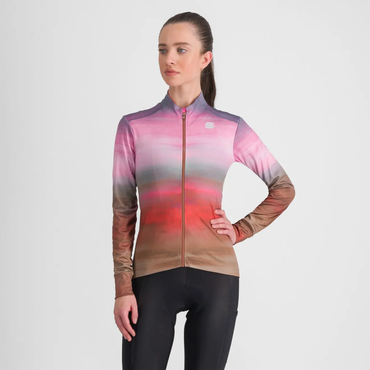 SPORTFUL Cyklistický dres s dlhým rukávom zimný - FLOW SUPERGIARA THERMAL - ružová/hnedá SPORTFUL Cyklistický dres s dlhým rukávom zimný - FLOW SUPERGIARA THERMAL - ružová/hnedá