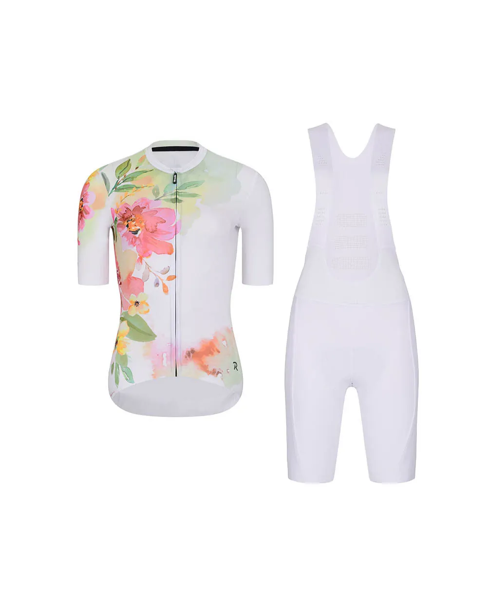 RIVANELLE Cyklistický krátky dres a krátke nohavice - FLOWERY - viacfarebná/biela RIVANELLE Cyklistický krátky dres a krátke nohavice - FLOWERY - viacfarebná/biela