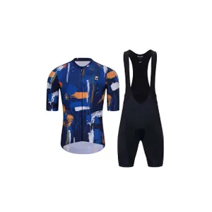 HOLOKOLO Cyklistický krátky dres a krátke nohavice - STROKES - oranžová/čierna/modrá HOLOKOLO Cyklistický krátky dres a krátke nohavice - STROKES - oranžová/čierna/modrá