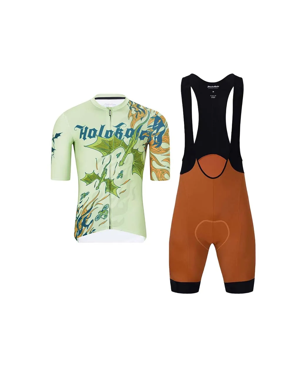HOLOKOLO Cyklistický krátky dres a krátke nohavice - DRAGON - oranžová/hnedá/svetlo zelená HOLOKOLO Cyklistický krátky dres a krátke nohavice - DRAGON - oranžová/hnedá/svetlo zelená