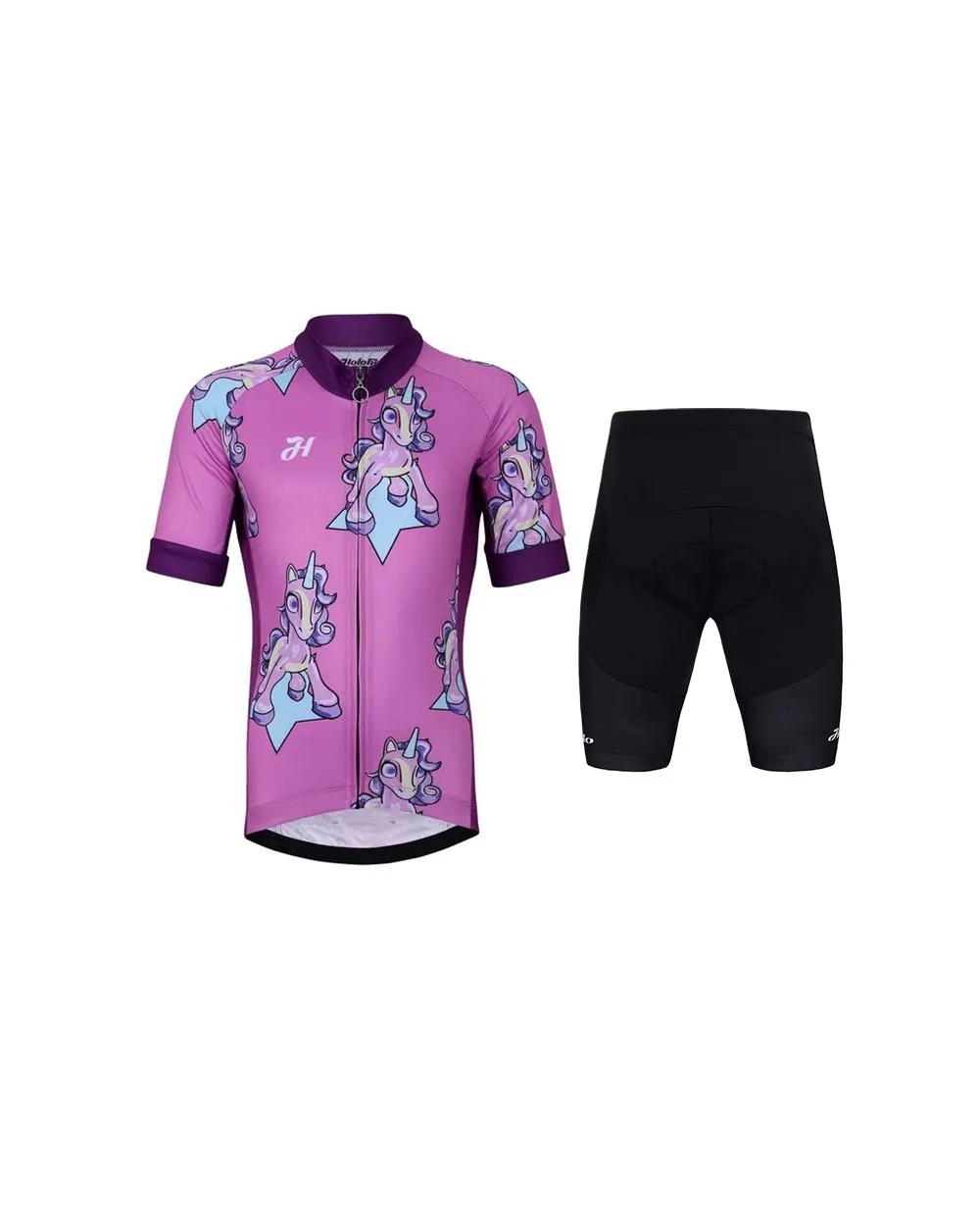 HOLOKOLO Cyklistický krátky dres a krátke nohavice - UNICORNS - fialová/čierna HOLOKOLO Cyklistický krátky dres a krátke nohavice - UNICORNS - fialová/čierna
