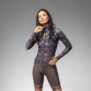 ALÉ Cyklistický dres s dlhým rukávom zimný - PRAGMA FLOWERY LADY - modrá/viacfarebná ALÉ Cyklistický dres s dlhým rukávom zimný - PRAGMA FLOWERY LADY - modrá/viacfarebná