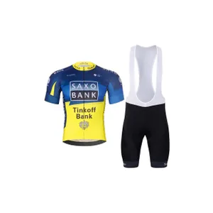 BONAVELO Cyklistický krátky dres a krátke nohavice - SAXO BANK TINKOFF - žltá/modrá/čierna BONAVELO Cyklistický krátky dres a krátke nohavice - SAXO BANK TINKOFF - žltá/modrá/čierna