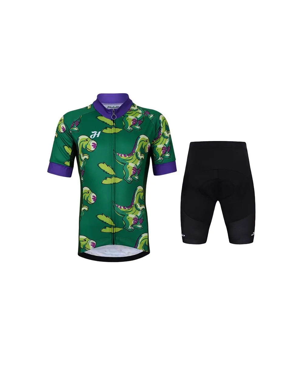 HOLOKOLO Cyklistický krátky dres a krátke nohavice - DINOSAURUS - zelená/čierna HOLOKOLO Cyklistický krátky dres a krátke nohavice - DINOSAURUS - zelená/čierna