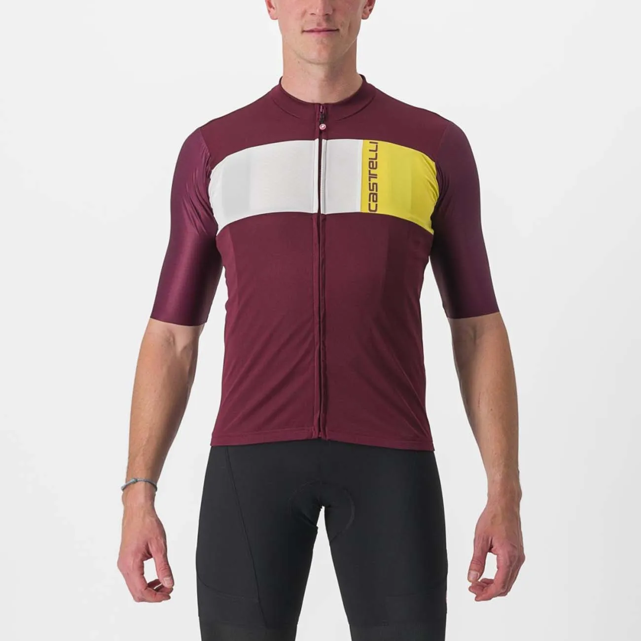CASTELLI Cyklistický dres s krátkym rukávom - PROLOGO VII - žltá/ivory/bordová CASTELLI Cyklistický dres s krátkym rukávom - PROLOGO VII - žltá/ivory/bordová