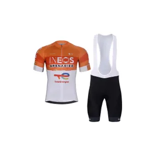 BONAVELO Cyklistický krátky dres a krátke nohavice - INEOS GRENADIERS 2026 - čierna/oranžová/biela BONAVELO Cyklistický krátky dres a krátke nohavice - INEOS GRENADIERS 2026 - čierna/oranžová/biela